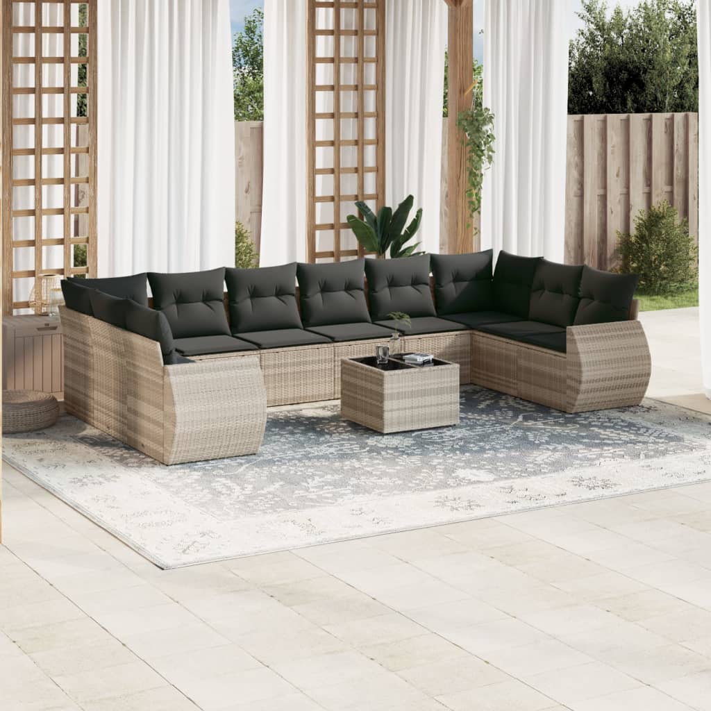 vidaXL 10-Piece Lounge Set with Cushions Poly Rattan Black