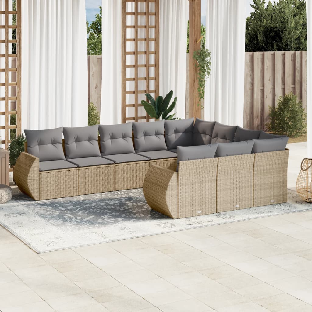 vidaXL 10-delige Loungeset met kussens poly rattan zwart