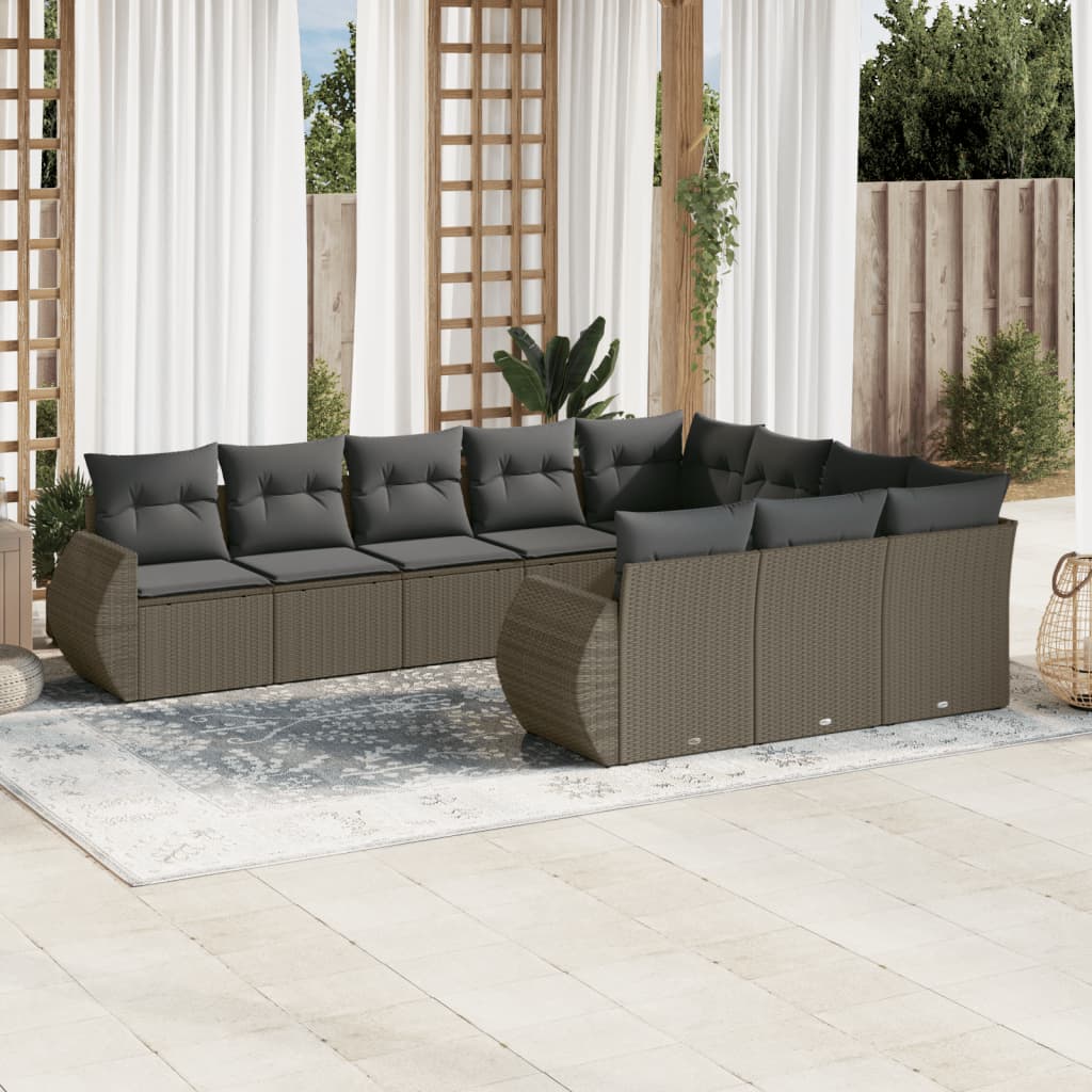 vidaXL 10-delige Loungeset met kussens poly rattan zwart