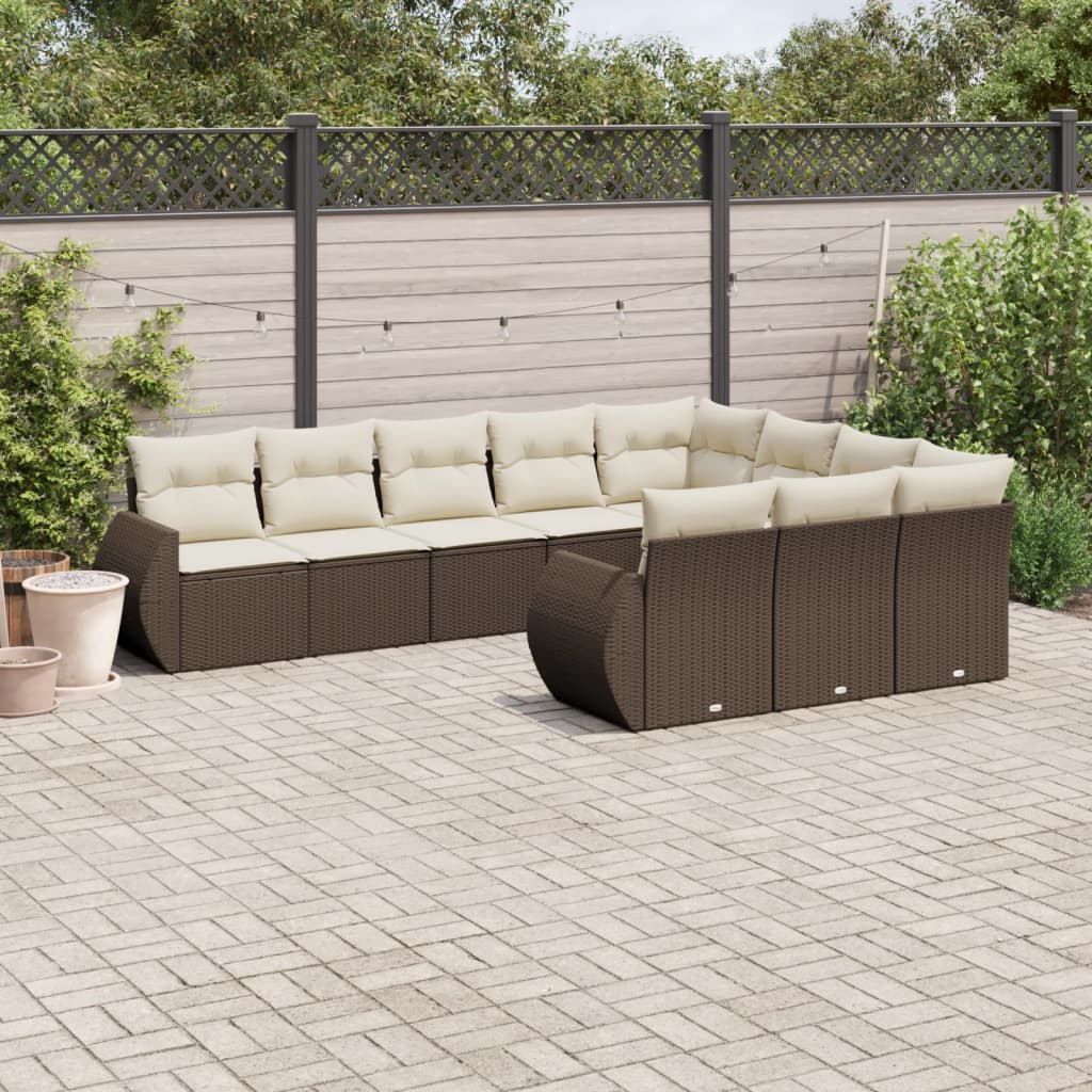 vidaXL 10-delige Loungeset met kussens poly rattan zwart