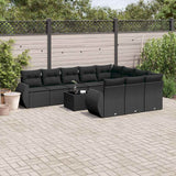vidaXL 10-delige Loungeset met kussens poly rattan zwart