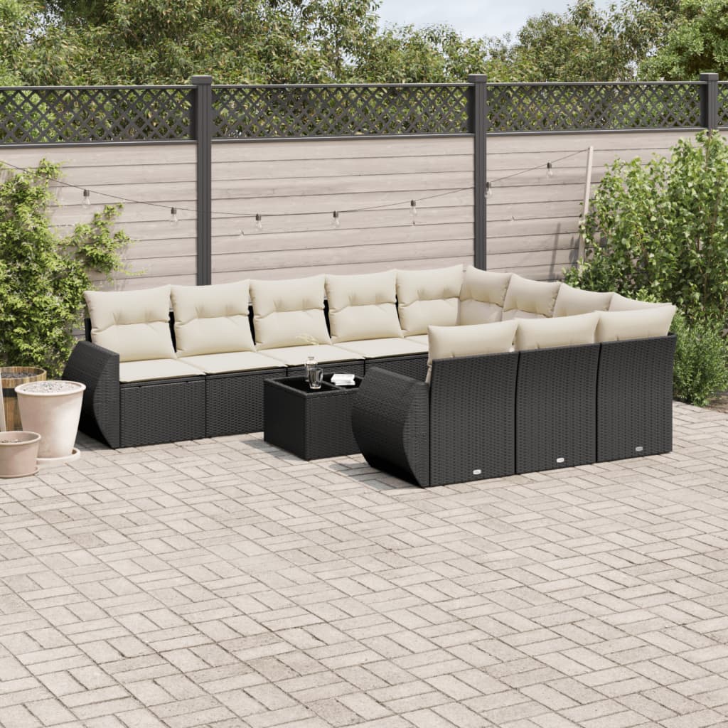 vidaXL 10-delige Loungeset met kussens poly rattan zwart