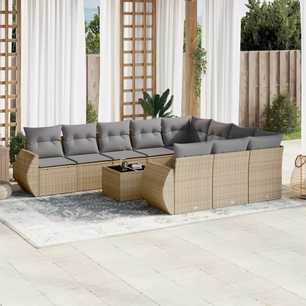 vidaXL 10-delige Loungeset met kussens poly rattan zwart