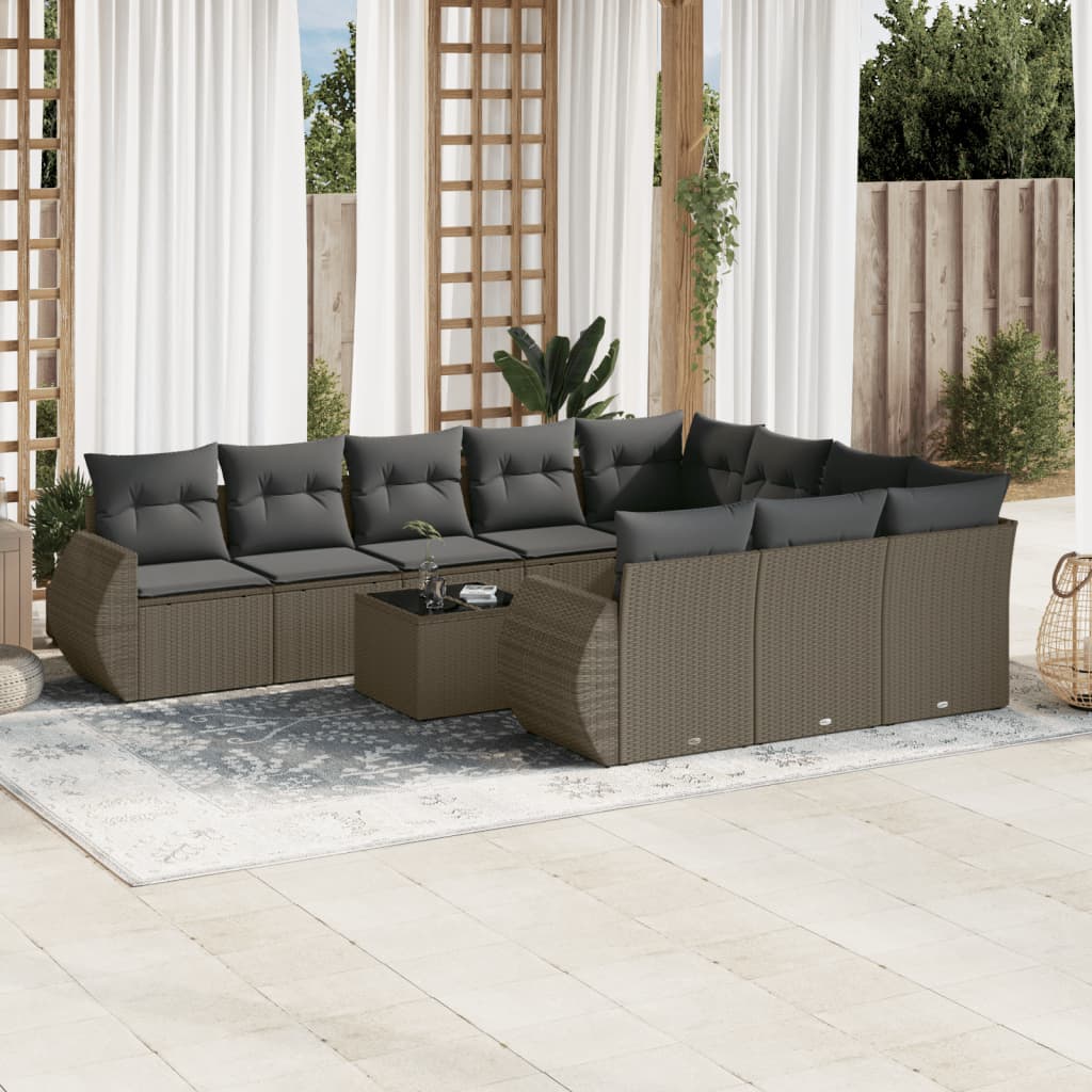 vidaXL 10-delige Loungeset met kussens poly rattan zwart