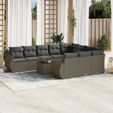 vidaXL 10-delige Loungeset met kussens poly rattan zwart
