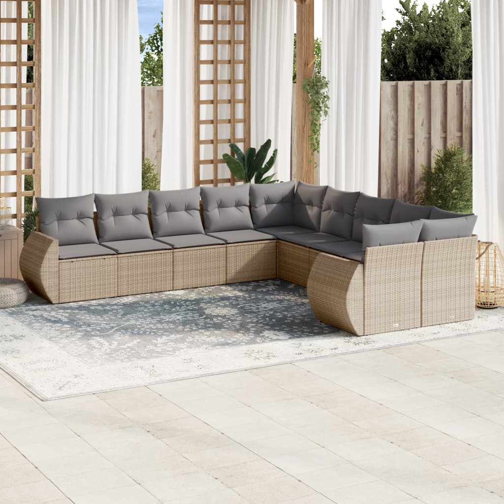 vidaXL 10-delige Loungeset met kussens poly rattan zwart