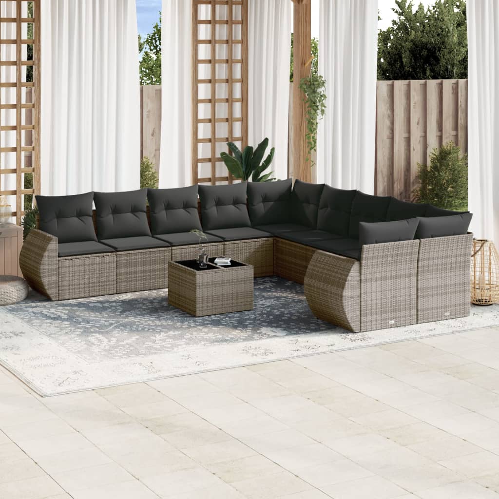 vidaXL 10-delige Loungeset met kussens poly rattan zwart