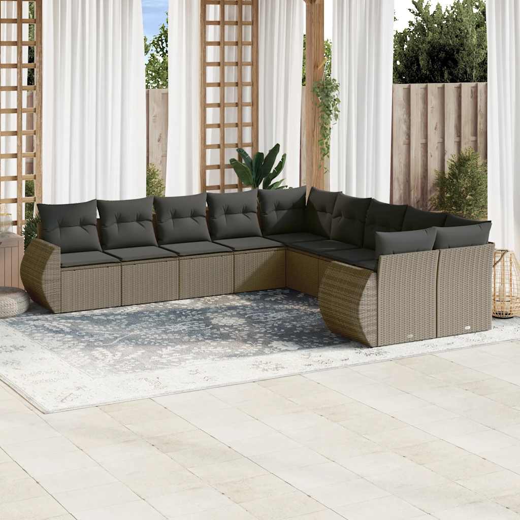 vidaXL 10-delige Loungeset met kussens poly rattan zwart
