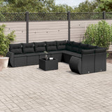 vidaXL 10-delige Loungeset met kussens poly rattan zwart