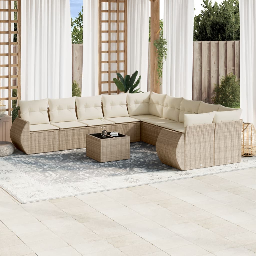 vidaXL 10-delige Loungeset met kussens poly rattan zwart