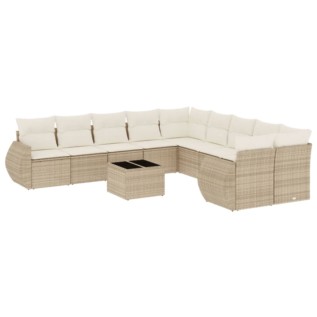 vidaXL 10-delige Loungeset met kussens poly rattan zwart