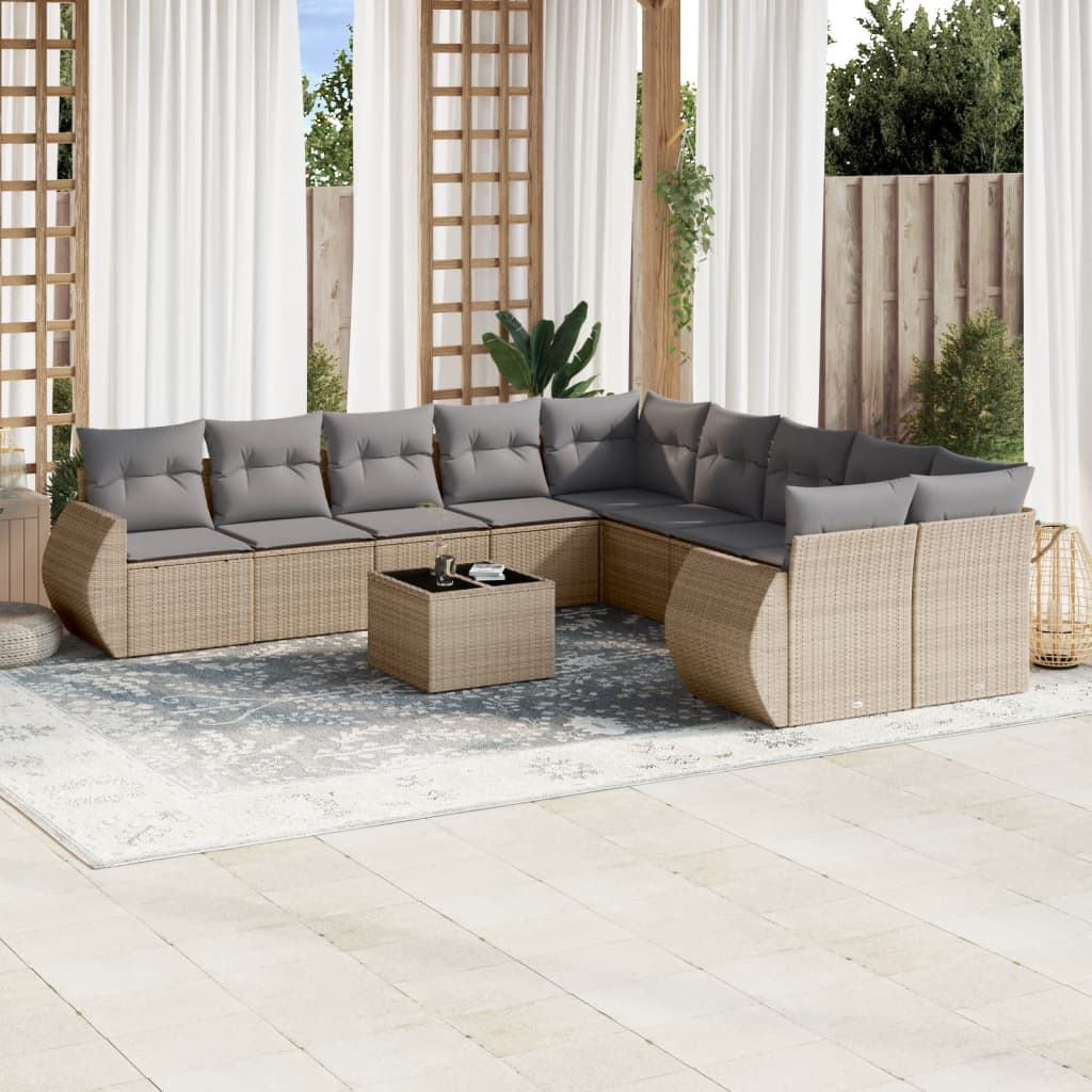 vidaXL 10-delige Loungeset met kussens poly rattan zwart