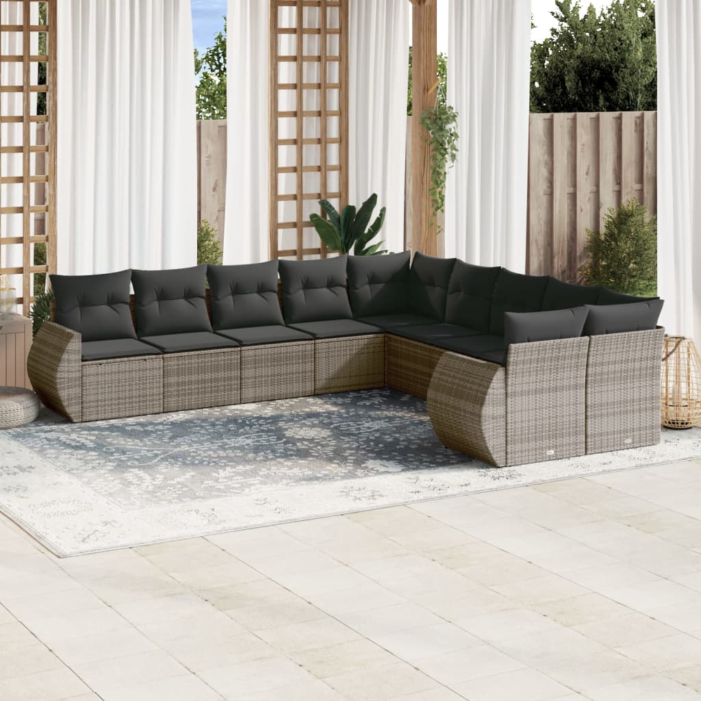 vidaXL 10-delige Loungeset met kussens poly rattan zwart