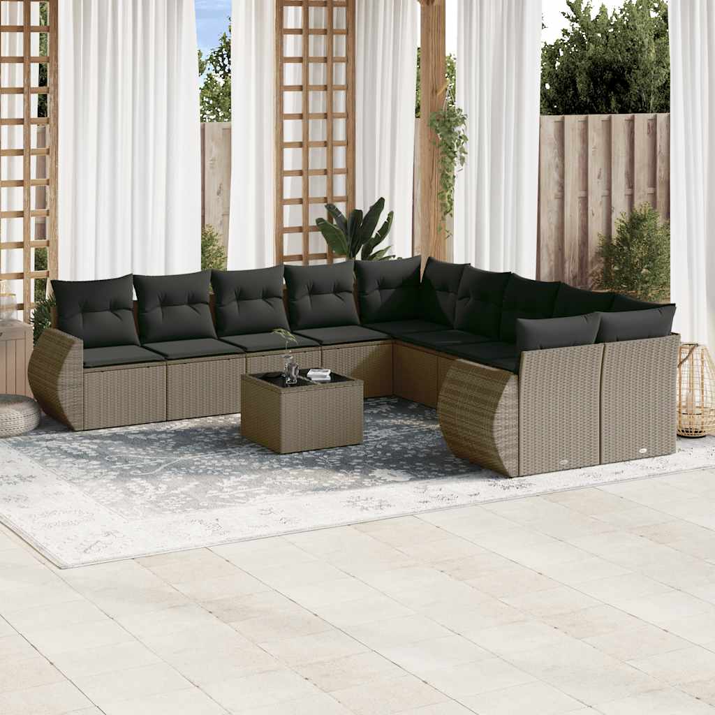vidaXL 10-delige Loungeset met kussens poly rattan zwart