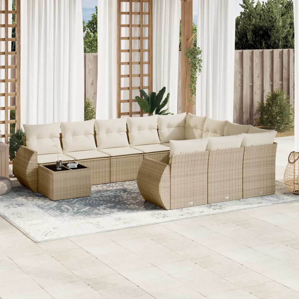 vidaXL 11-Piece Lounge Set with Cushions Poly Rattan Black