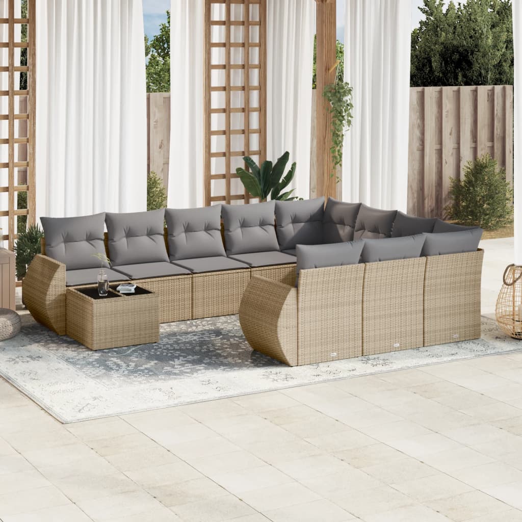 vidaXL 11-Piece Lounge Set with Cushions Poly Rattan Black