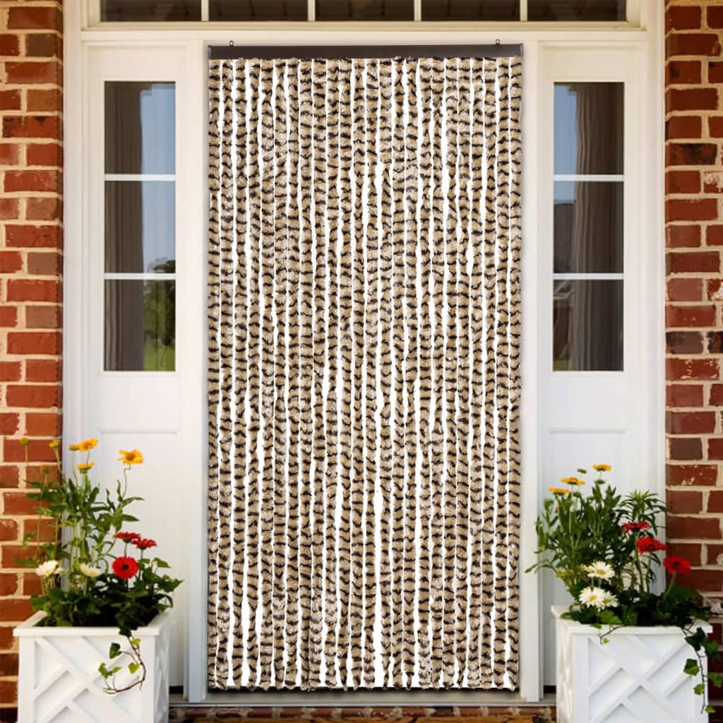 vidaXL Vliegengordijn 90x220 cm chenille beige en lichtbruin
