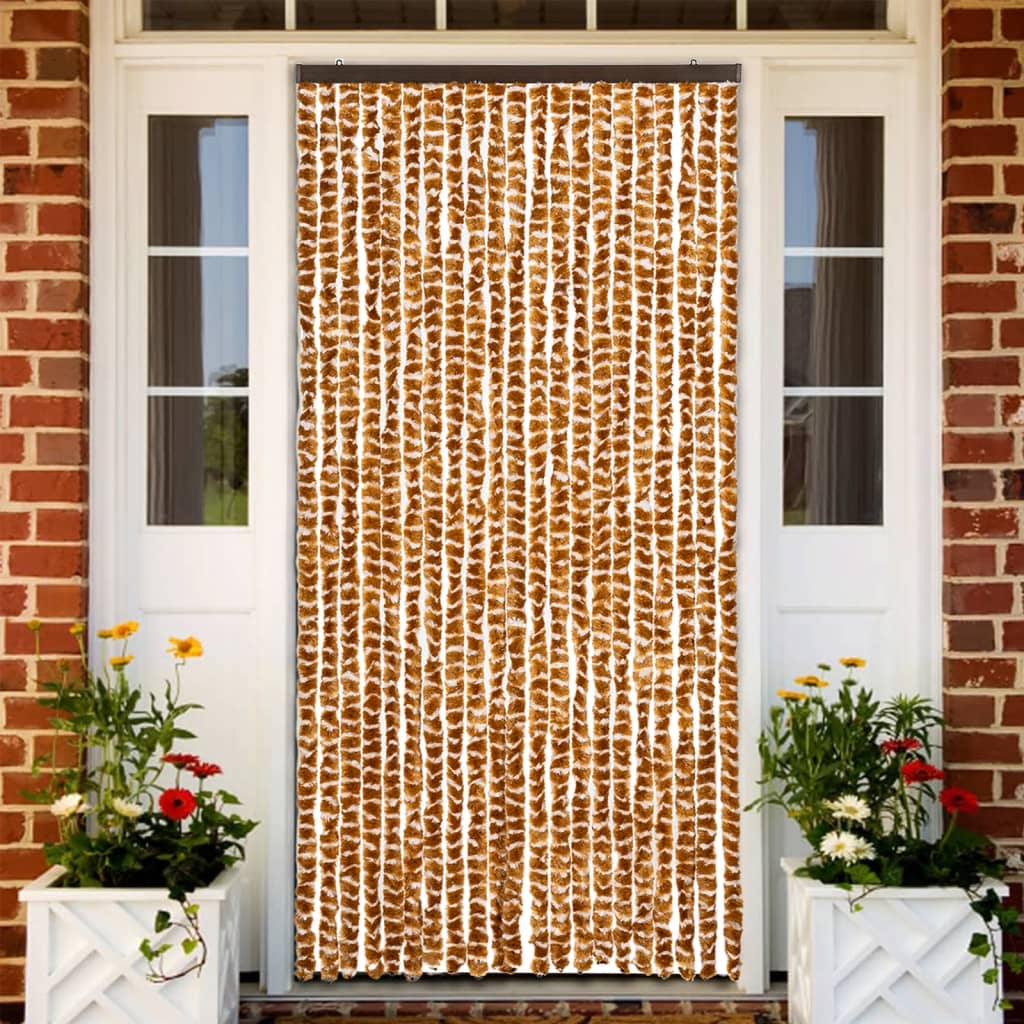 vidaXL Vliegengordijn 90x220 cm chenille beige en lichtbruin