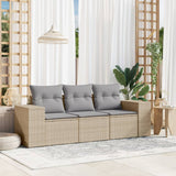vidaXL 3-delige Loungeset met kussens poly rattan zwart