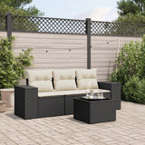 vidaXL 3-delige Loungeset met kussens poly rattan zwart