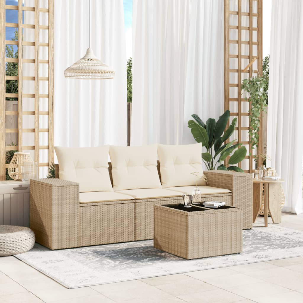 vidaXL 3-delige Loungeset met kussens poly rattan zwart