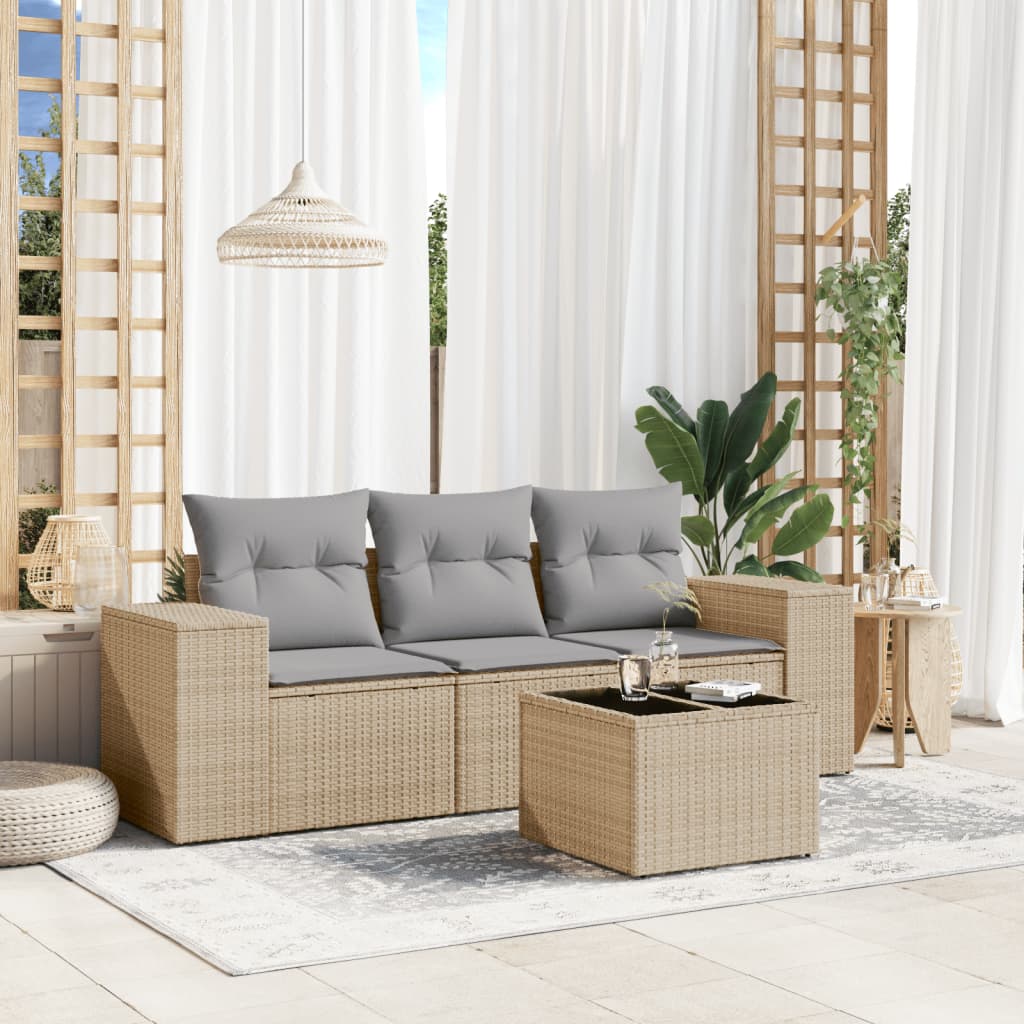vidaXL 3-delige Loungeset met kussens poly rattan zwart