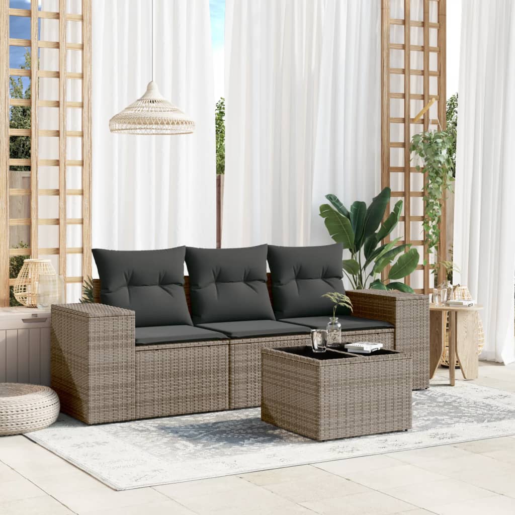 vidaXL 3-delige Loungeset met kussens poly rattan zwart