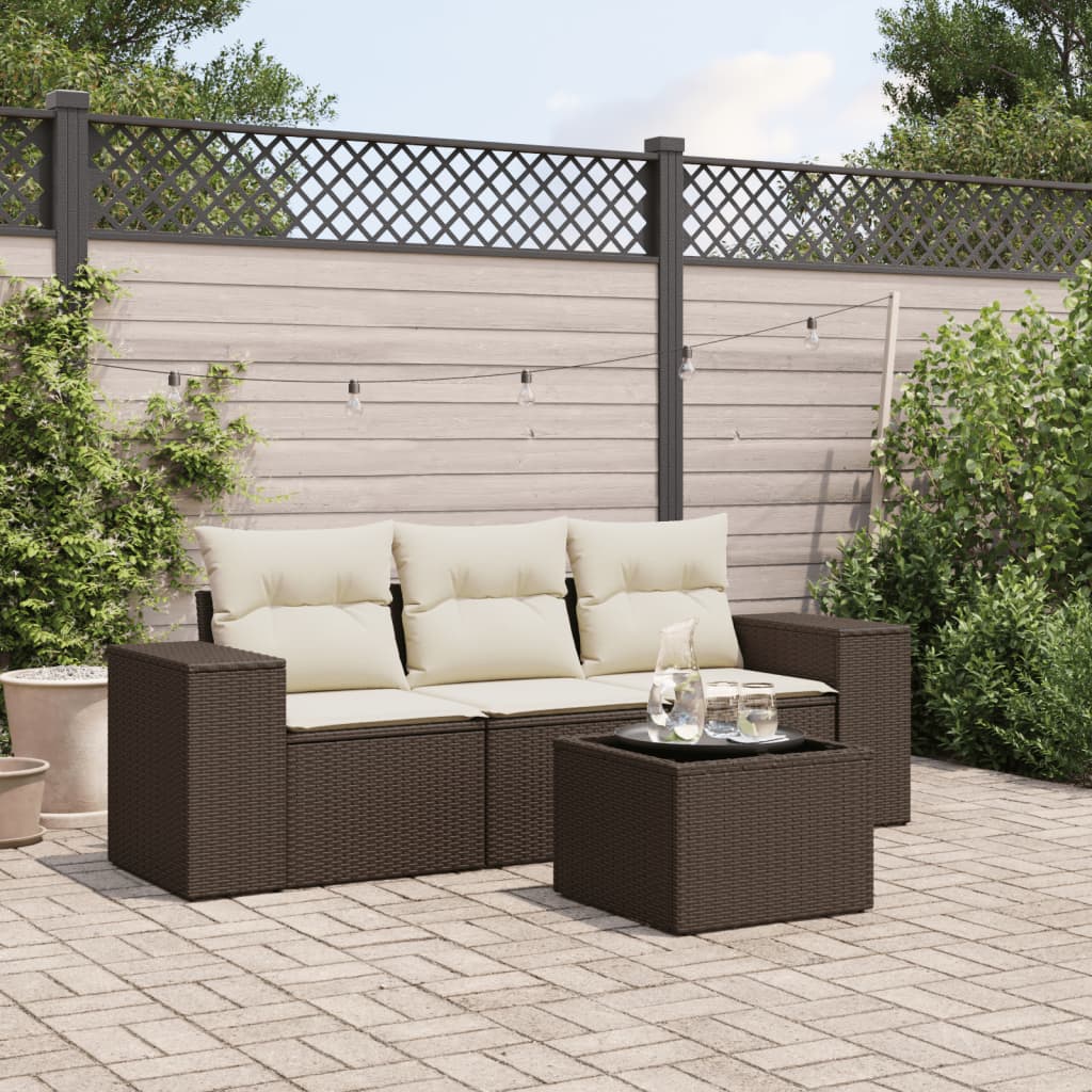 vidaXL 3-delige Loungeset met kussens poly rattan zwart