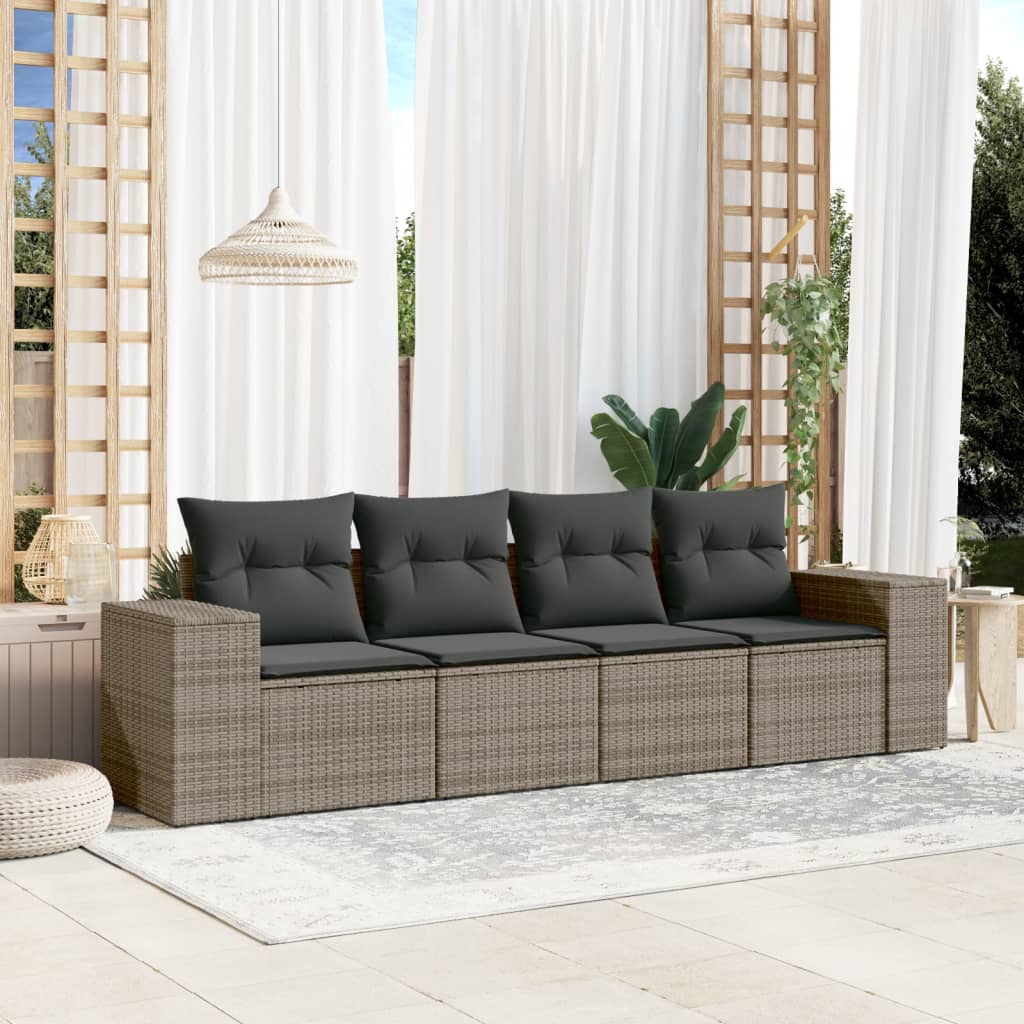 vidaXL 4-delige Loungeset met kussens poly rattan zwart