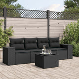 vidaXL 4-delige Loungeset met kussens poly rattan zwart