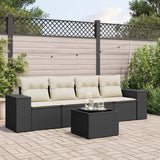 vidaXL 4-delige Loungeset met kussens poly rattan zwart