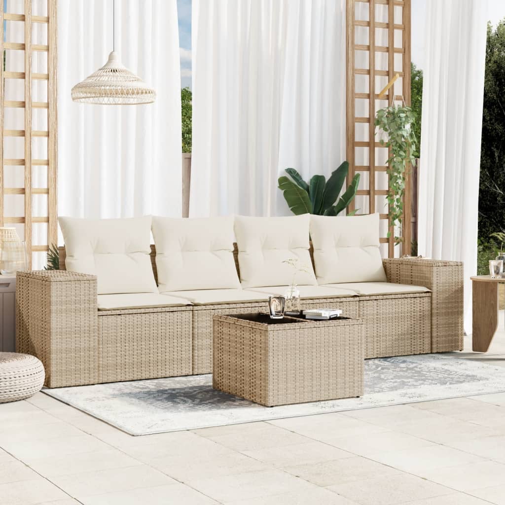 vidaXL 4-delige Loungeset met kussens poly rattan zwart