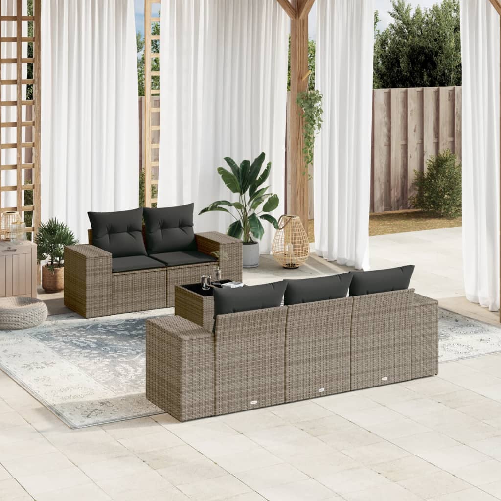vidaXL 6-delige Loungeset met kussens poly rattan zwart