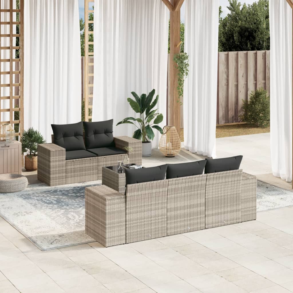 vidaXL 6-delige Loungeset met kussens poly rattan zwart