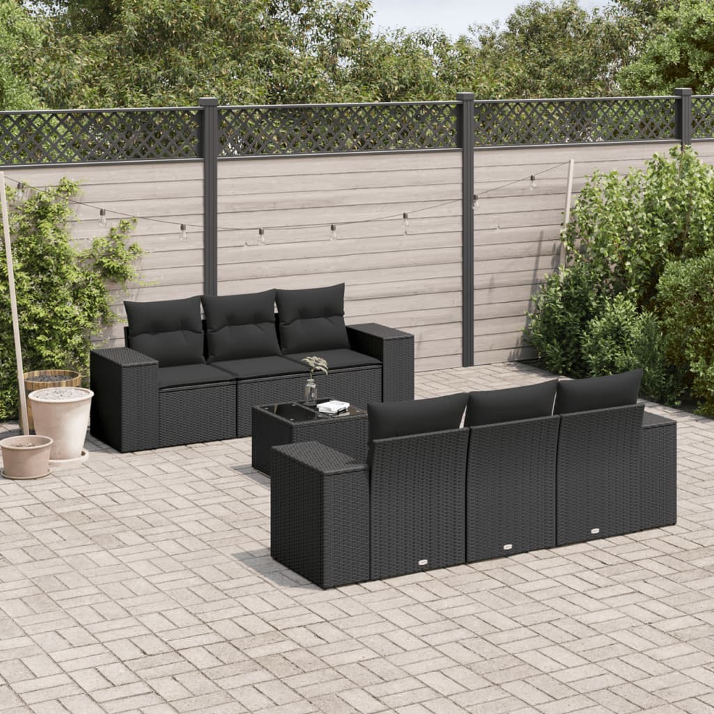 vidaXL 7-delige Loungeset met kussens poly rattan zwart