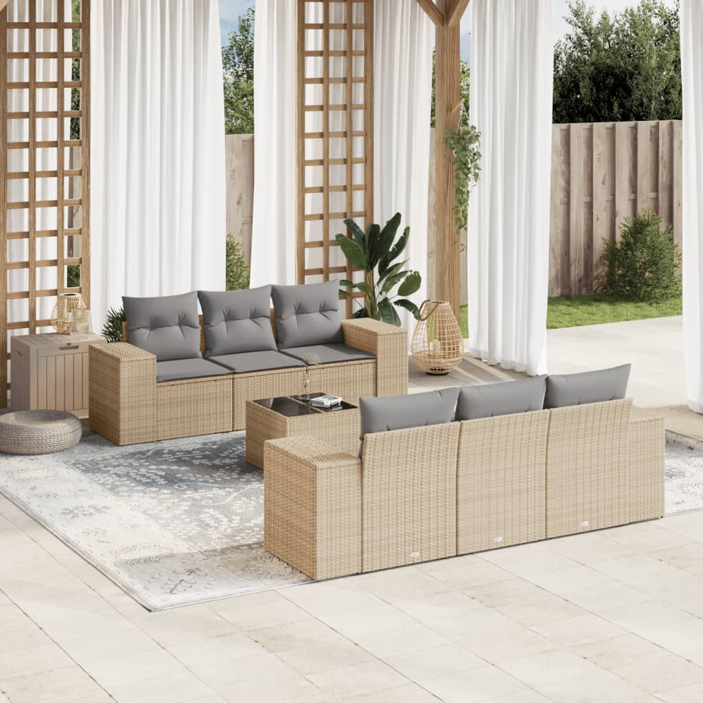 vidaXL 7-delige Loungeset met kussens poly rattan zwart