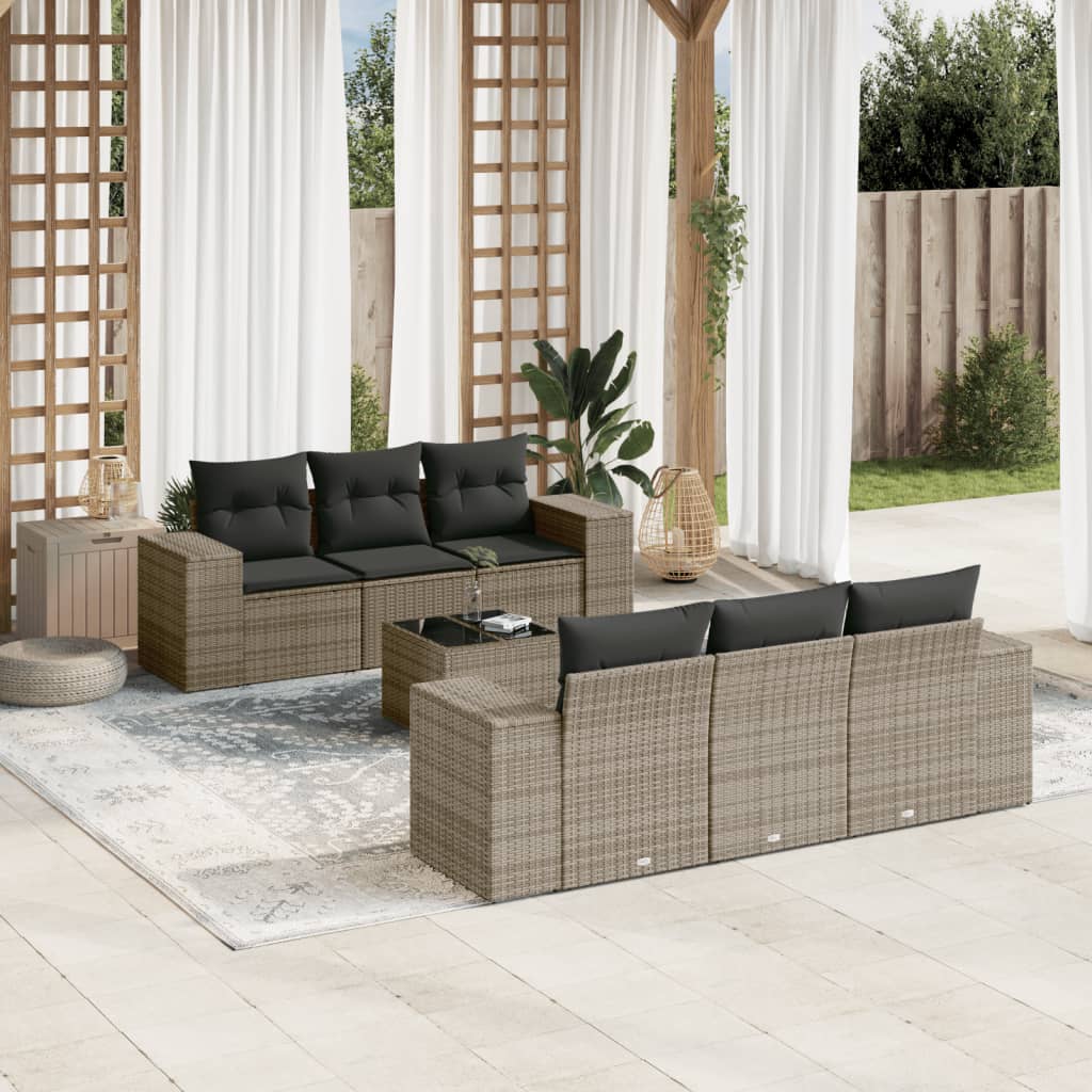 vidaXL 7-delige Loungeset met kussens poly rattan zwart