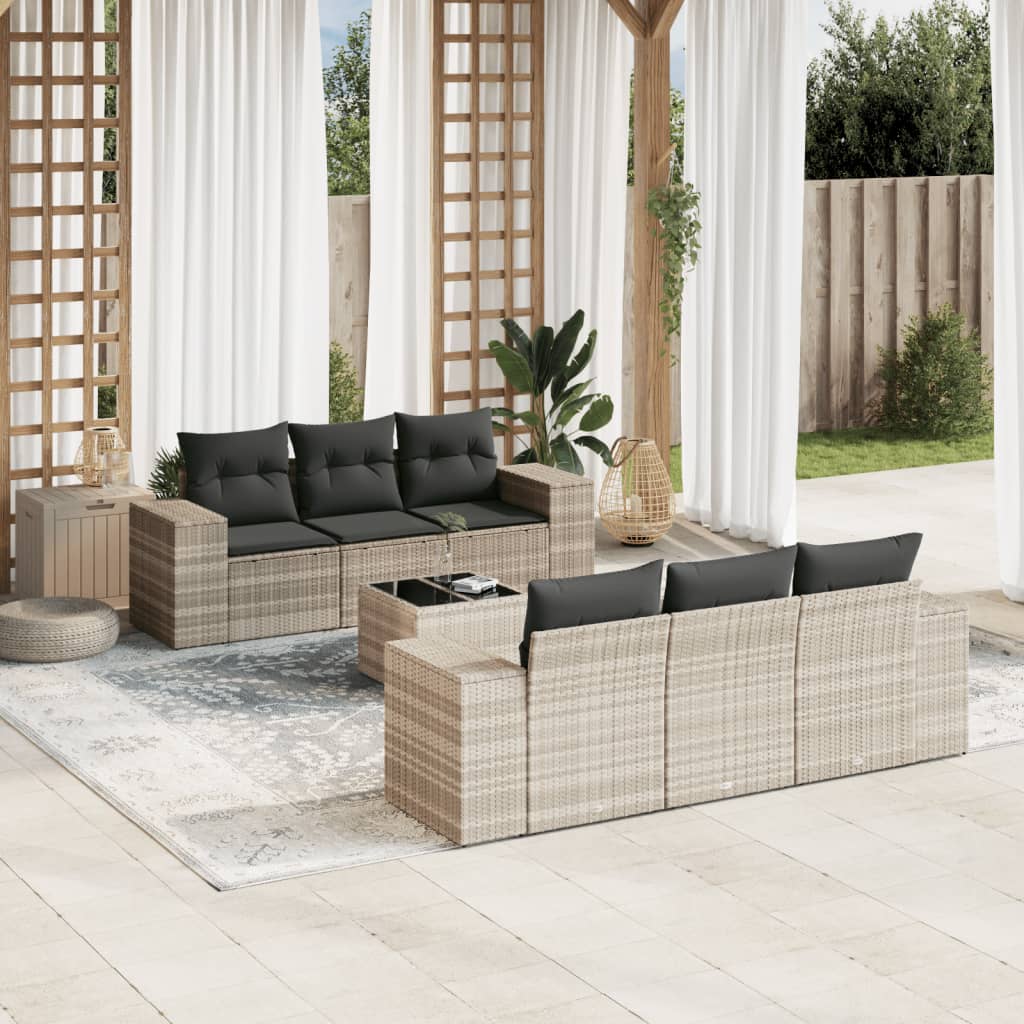 vidaXL 7-delige Loungeset met kussens poly rattan zwart