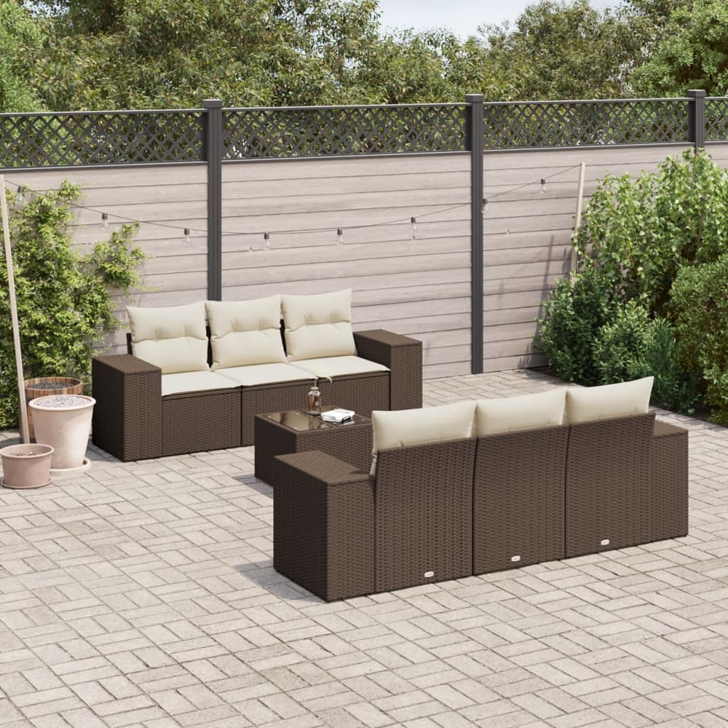 vidaXL 7-delige Loungeset met kussens poly rattan zwart