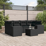 vidaXL 7-delige Loungeset met kussens poly rattan zwart