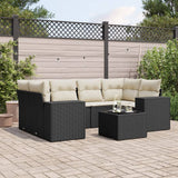 vidaXL 7-delige Loungeset met kussens poly rattan zwart