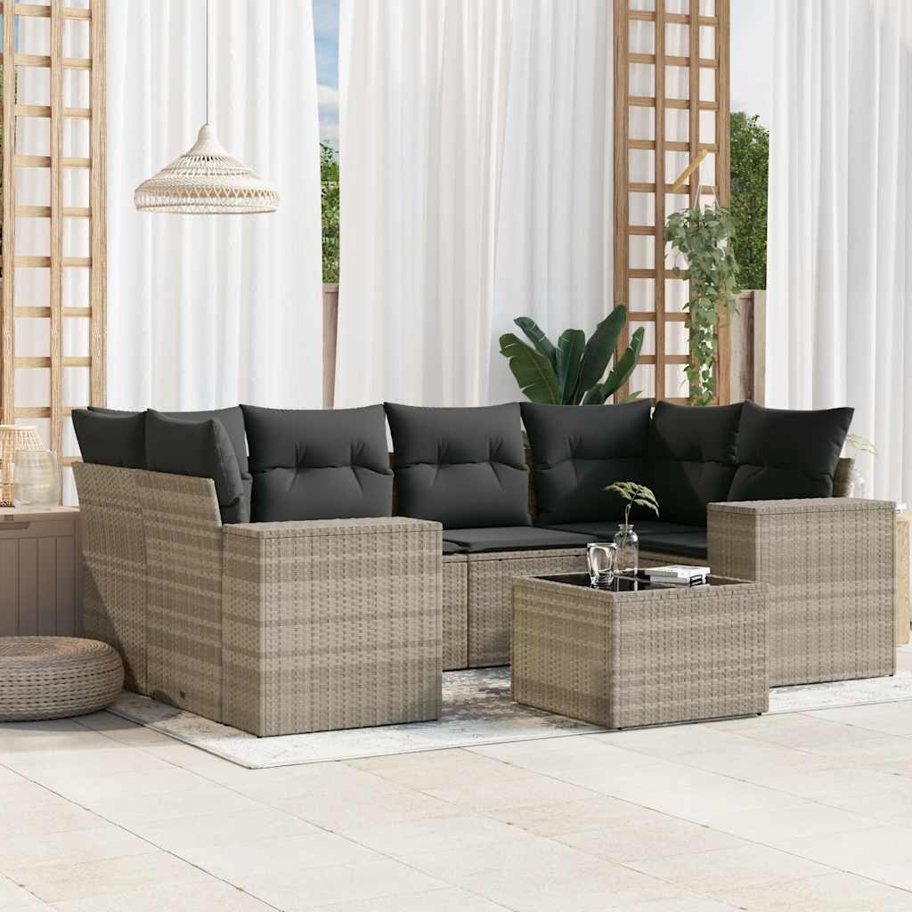 vidaXL 7-delige Loungeset met kussens poly rattan zwart