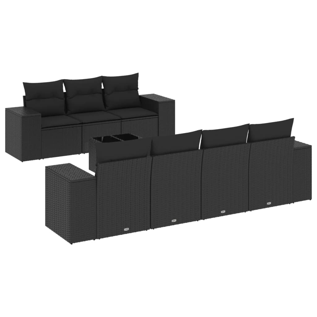 vidaXL 8-delige Loungeset met kussens poly rattan zwart
