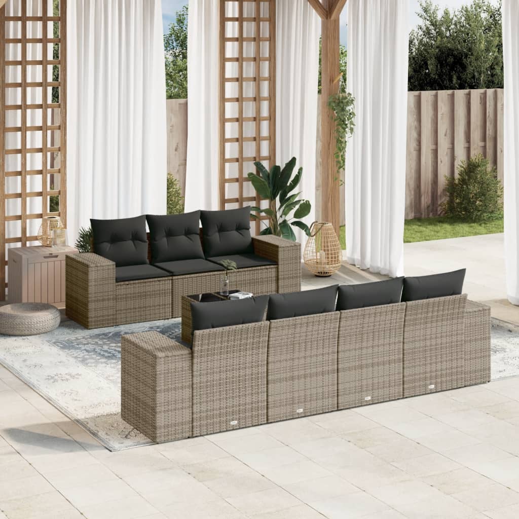 vidaXL 8-delige Loungeset met kussens poly rattan zwart
