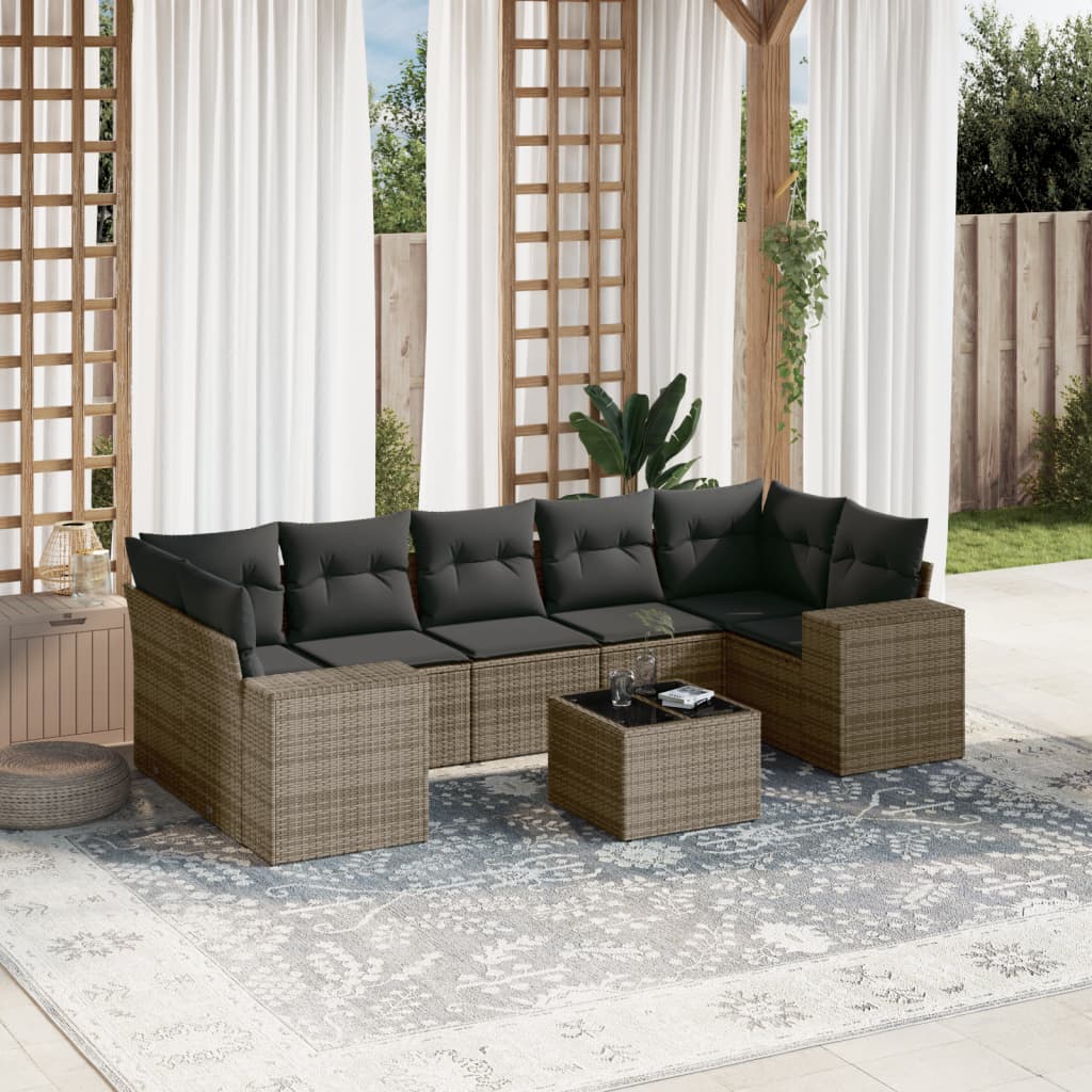 vidaXL 8-delige Loungeset met kussens poly rattan zwart