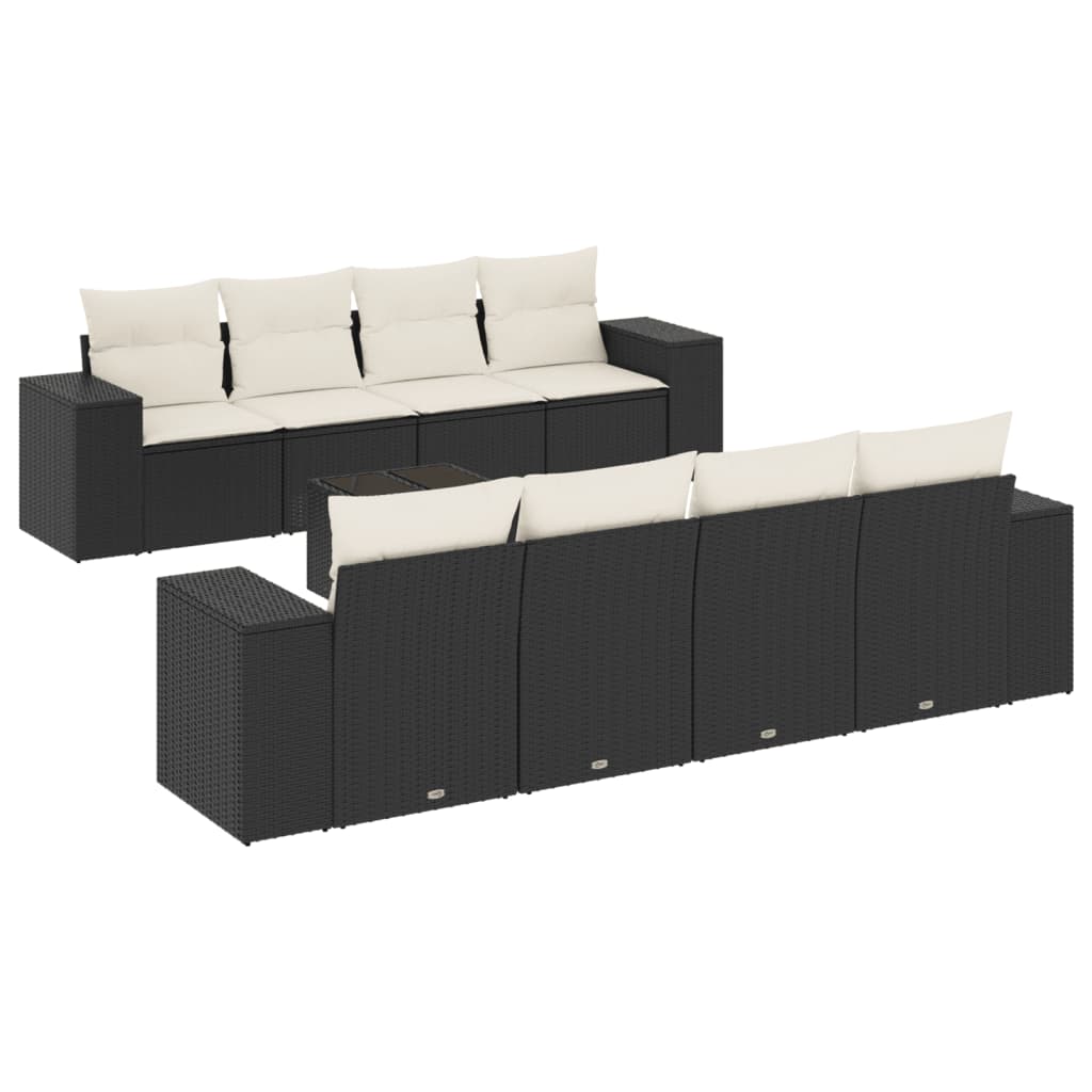 vidaXL 9-delige Loungeset met kussens poly rattan zwart