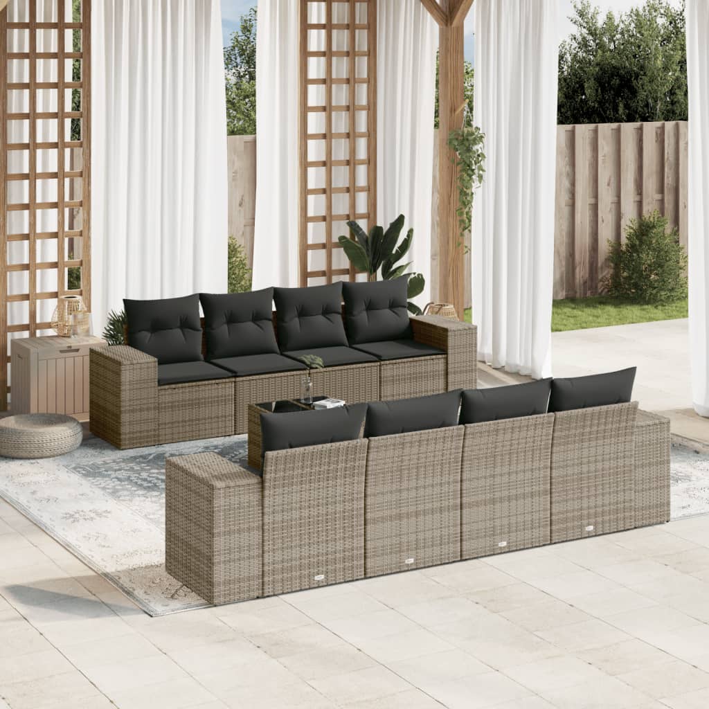 vidaXL 9-delige Loungeset met kussens poly rattan zwart