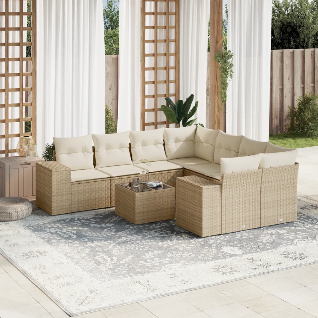 vidaXL 9-delige Loungeset met kussens poly rattan zwart