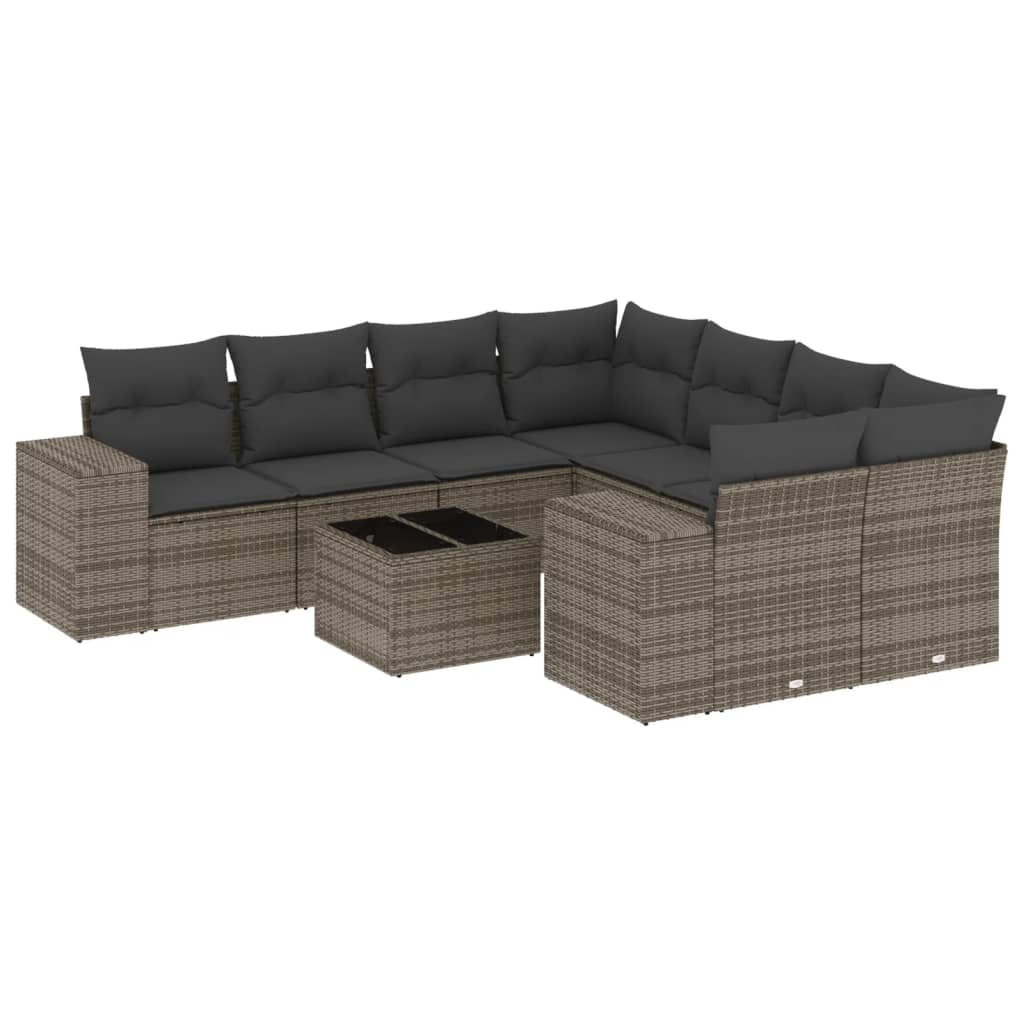 vidaXL 9-delige Loungeset met kussens poly rattan zwart