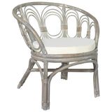 vidaXL Dining Chair with Cushion Natural Rattan and Linen